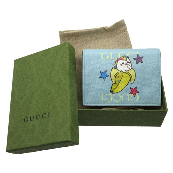 Gucci Bananya Banana Rainbow Star Bifold Wallet Leather Blue Light - Picture 2 of 9